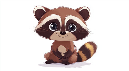 Obraz premium Illustration of a cute cartoon raccoon isolated on a white background. Cute cartoon animals. cartoons. Illustrations 
