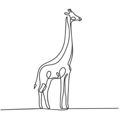 Continuous one line drawing of giraffe silhouette isolated on white background. Vector Illustration