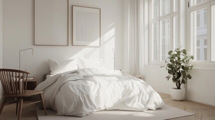 Scandinavian Bedroom Design. Bright and Stylish Interior Concept in White palette