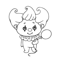 Line sketch, doodles of a funny character of a cute clown with a balloon. Halloween decoration. Vector graphics.