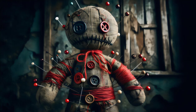Spooky Voodoo Doll with Red Accents: Perfect Halloween Decoration