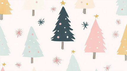 Obraz premium Christmas trees and snowflakes on a white background. Christmas pattern.