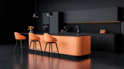 Modern Kitchen Interior with Peach Fuzz Accents for a Warm and Inviting Atmosphere