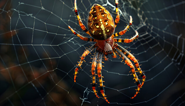 Spiderweb On Black Darkness - Halloween Background - Real Cobweb