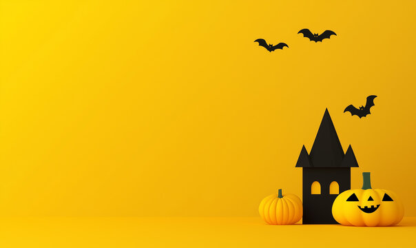 A playful and festive Halloween card with smiling jack-o'-lanterns against a vibrant orange backdrop. The carved faces add a touch of whimsy and fun