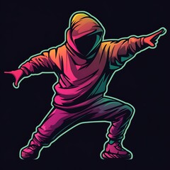 Neon Streetwear Style Hooded Figure in Fighting Pose