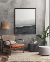 Minimalist Scandinavian Home Interior with Poster Mockup, 3D Render
