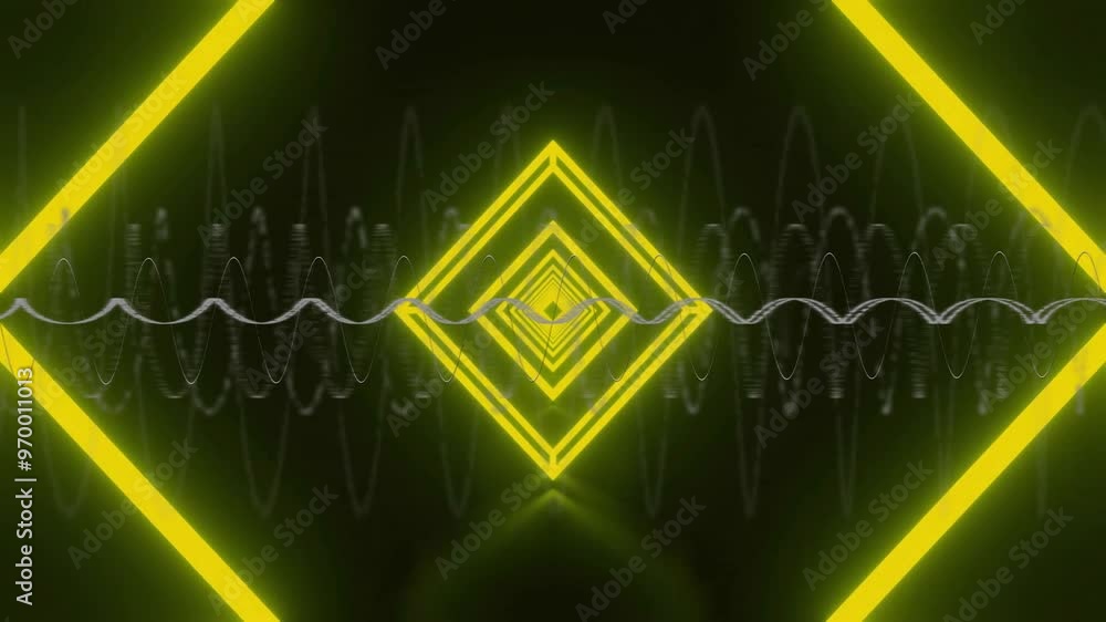 Poster animation of digital data processing over neon pattern