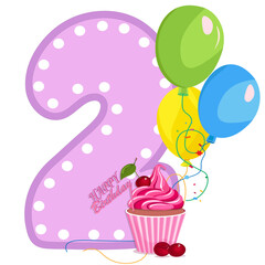 number two, balloons, happy birthday inscription