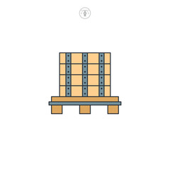 shipping freight cardboard delivery box or packaging on wooden rack icon symbol vector illustration isolated on white background