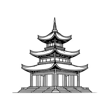 black and white pagoda building clip art preview