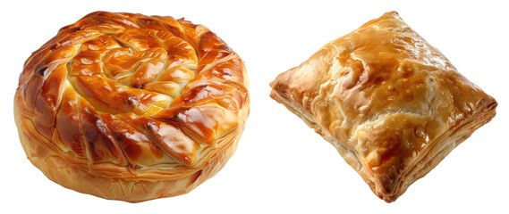 Savory pastry isolated on transparent background, set of