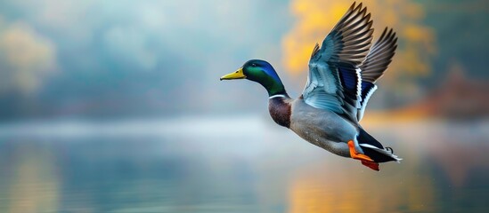 Flying Duck Above The Lake Surface