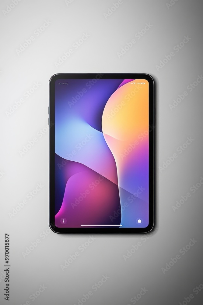 Poster modern tablet displaying a simple colorful design with smooth curves and vibrant gradient background
