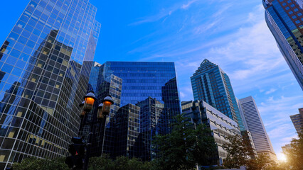Fototapeta premium Canada, Montreal panoramic skyline in downtown financial, business and technology city center.