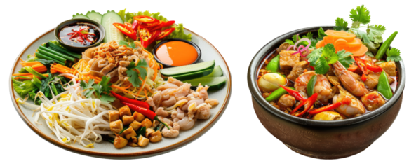 Savory Thai cuisine delight isolated on transparent background, set of