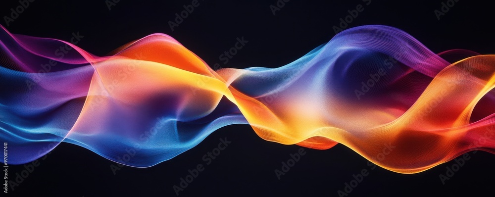 Poster vibrant waves of colorful light flowing smoothly against a dark background creating a mesmerizing ab