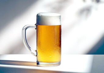 A refreshing glass of beer against a white backdrop, emphasizing its golden color and frothy head.	