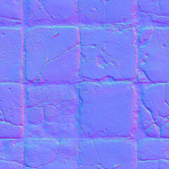 Normal map height brick game asset surface 3d texture seamless pattern material, brick limestone rock square marble pebbles granite tile environment floor wall old sidewalk cracked break broken.