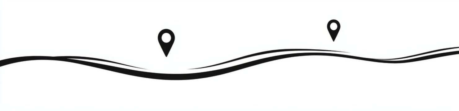recommend clip art: This is one continuous line of a path with map location points. This is a single line route that has a map pin or navigation pointer which marks the location on a map.