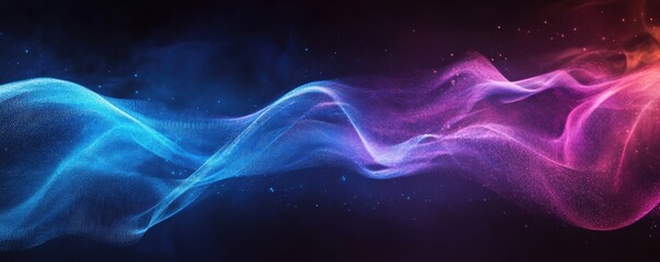 Abstract wave of blue and purple energy with dynamic lighting and particle effects