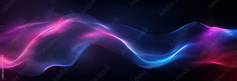 Poster abstract digital wave with blue and pink light lines creating a dynamic and futuristic background