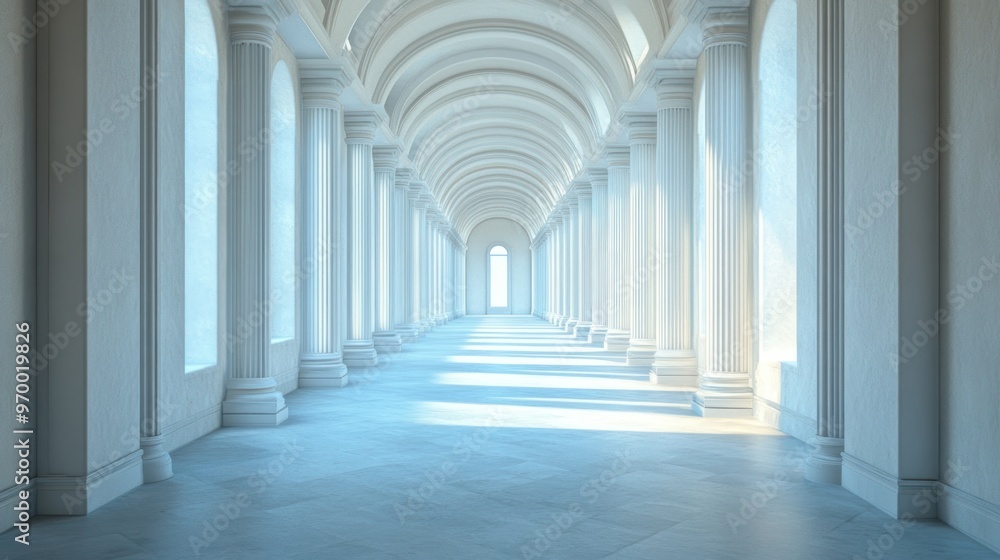 Poster classical hallway with columns and light