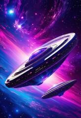 futuristic high tech spacecraft gliding through colorful cosmic landscapes galaxies, technology, cosmos, stars, nebula, galaxy, vibrant, exploration