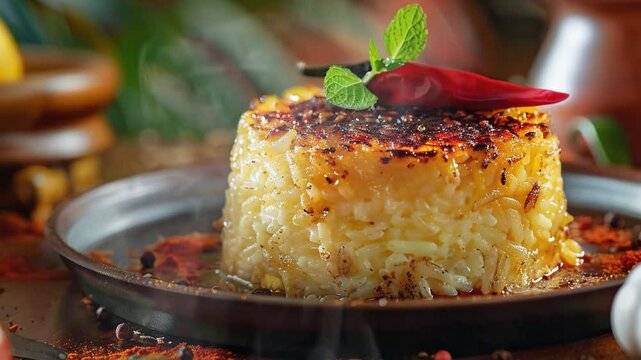 Arroz Doce on the table moves with smoke around