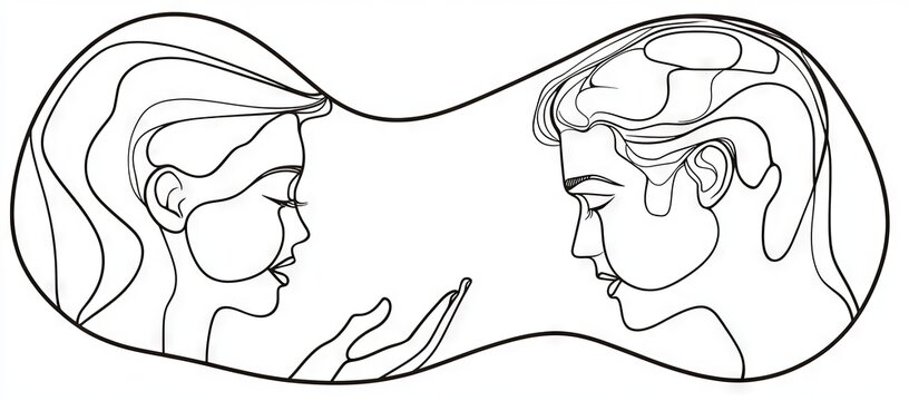 recommend clip art: Interview with recruiter and candidate - simple one lines design composition. Two women are conversing at a table.