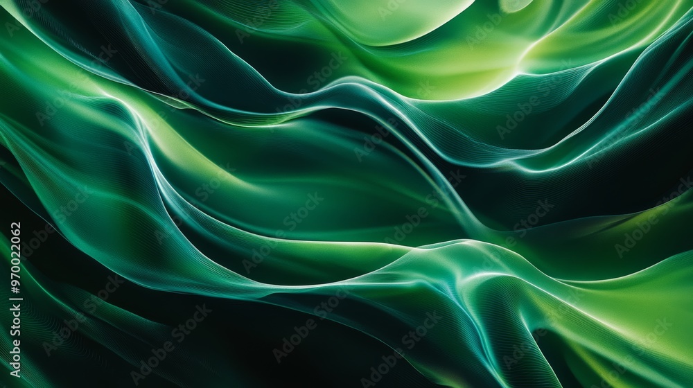 Poster green abstract flowing waves with fluid motion, artistic composition. modern design and creativity c