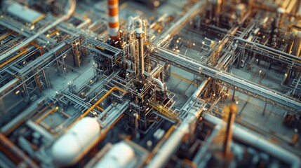 Obraz premium An Aerial View of an Industrial Refinery with Complex Piping and Structures