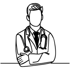 Doctor, silhouette, continuous one line drawing, vector