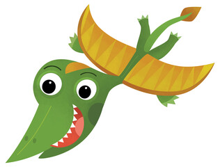 cartoon scene with happy prehistoric animal rhamphorhynchus dino dinosaur flying bird smiling and walking isolated on white background illustration for kids