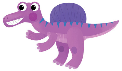 cartoon scene with happy prehistoric animal spinosaurus velociraptor smiling and walking isolated on white background illustration for kids