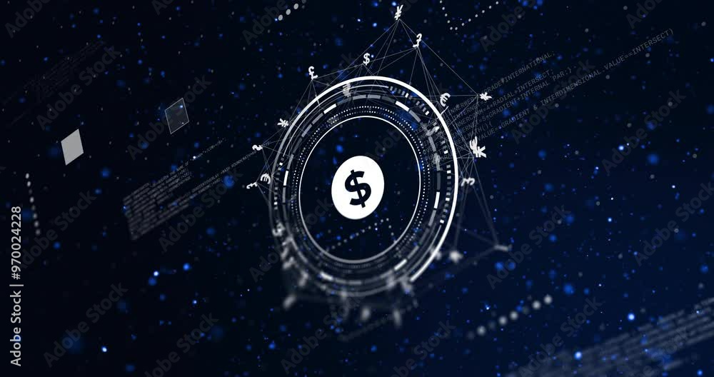 Aufkleber animation of american dollar currency data processing over scope on black background