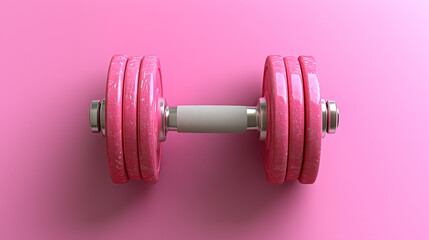 Vibrant Pink Dumbbell on a Neat, Clean Pink Surface – Ideal for Fitness, Wellness, and Exercise-Related Projects. Perfect for Adding a Pop of Color to Your Designs and Visuals..