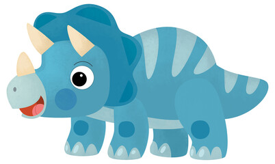 cartoon scene with happy prehistoric animal triceratops smiling and walking isolated on white background illustration for kids