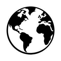 Globe and World Map Silhouette Icon - Transparent Background