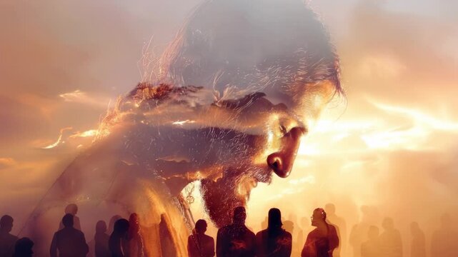 People gather to pray to Jesus Christ and Salvation. Thoughtful prayer and spirtuality.