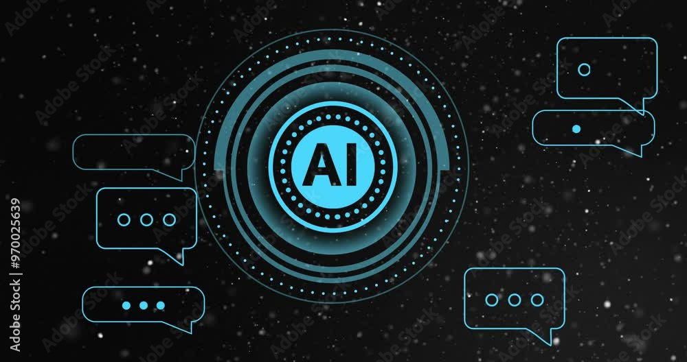 Poster animation of ai digital data processing over scope on black background