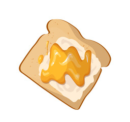Honey sandwich element. Sandwich with butter and honey. Fresh dessert and delicacy. Farming and agriculture. Template and layout. Flat vector illustration isolated on white background