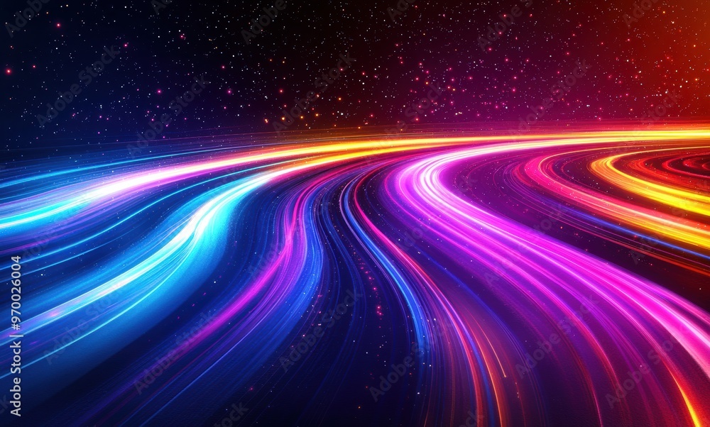 Poster abstract background with colorful light trails creating a dynamic and futuristic scene