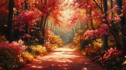 Sunlit Pathway Through Autumn Forest