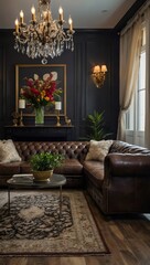 Interior design decoration, modern living room, comfortable sofa and cozy carpet. Generative AI.