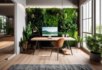 contemporary workspace featuring innovative technology blended organic elements harmonious productive environment, modern, interior, office, furniture