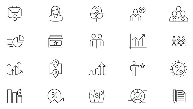 Employee stock ownership plan line icon collection. ESOP, benefits, company, shares, benefits, management, win-win, scheme, and ownership icon set. UI outline icon pack
