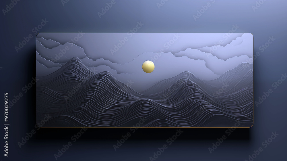 Wall mural a painting of a mountain range with a sun in the sky. there is space for text.