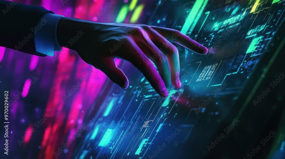 Poster hand interacting with holographic interface