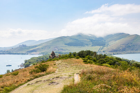 view of Sevan Peninsula near Sevanavank in summer